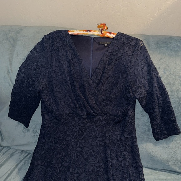 Tiana B size 16 dark blue sheer floral print dress with slip built in 💕 - Picture 2 of 6